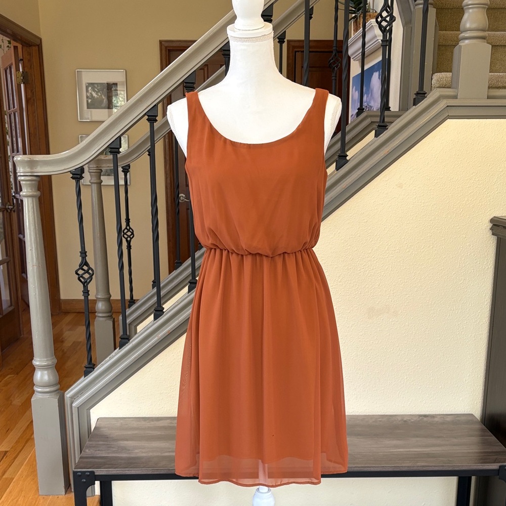 Seventh Day Elegant Rust/Brown Sleeveless Flowy Dress Size Small